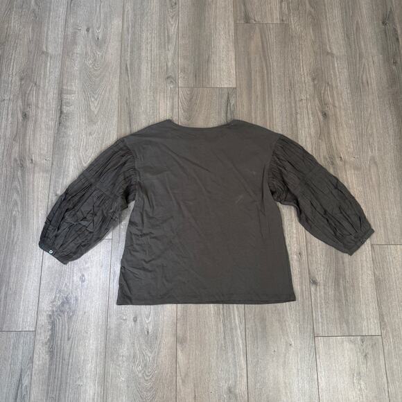 Madewell Puff-Sleeve Drop-Shoulder Knit Top WMNS S Gray Jersey Knit Long Sleeve - Picture 6 of 8